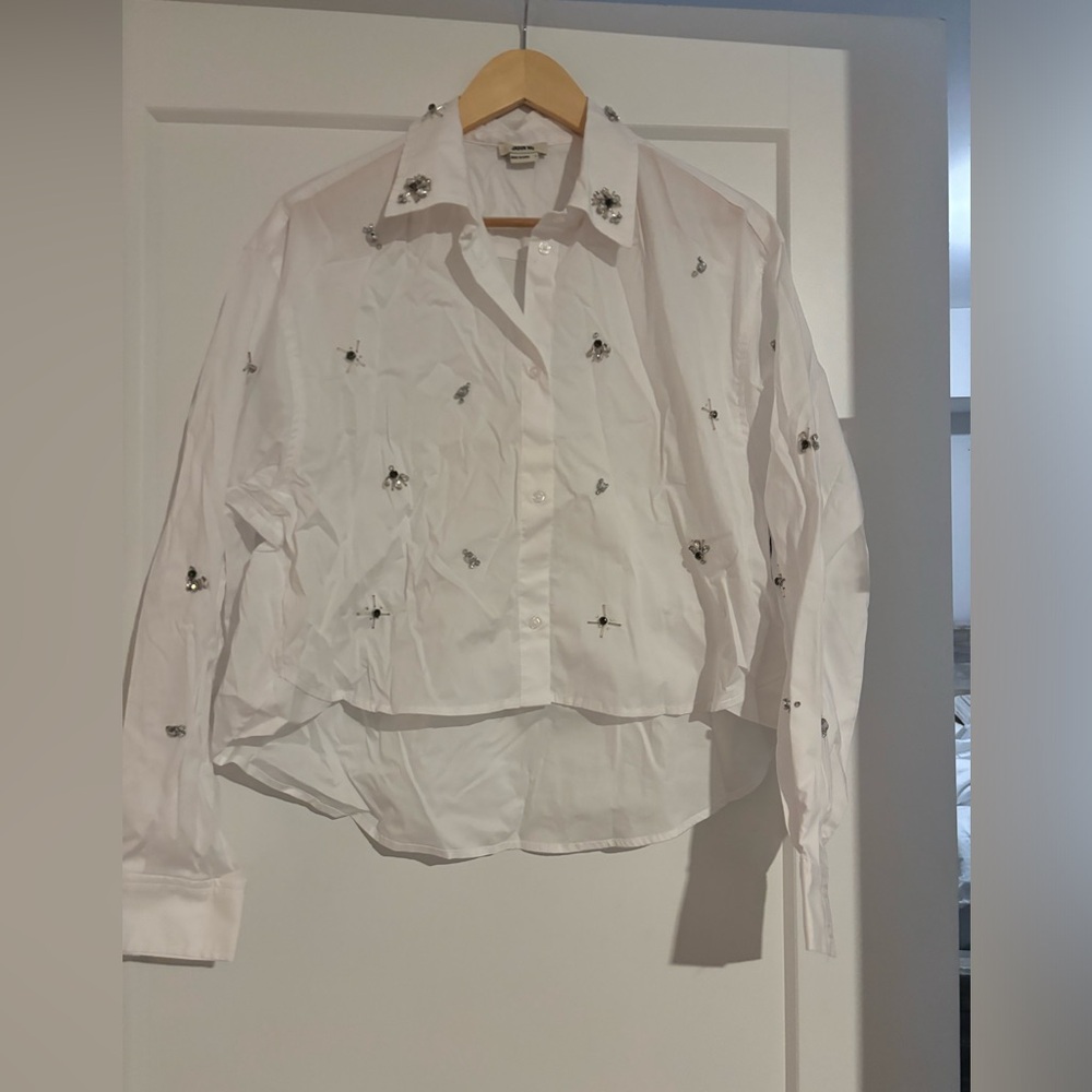 Jason Wu Embellished Cropped Button Down Top